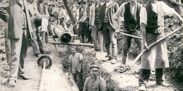 Wasserleitungsbau im Mühltal, 1906